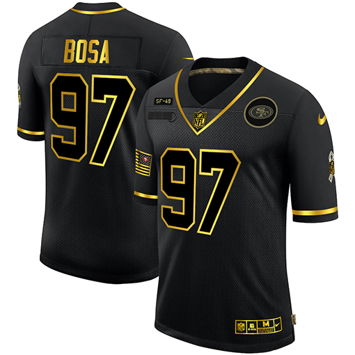 Men's San Francisco 49ers #97 Nick Bosa 2020 Black/Gold Salute To Service Limited Stitched Jersey